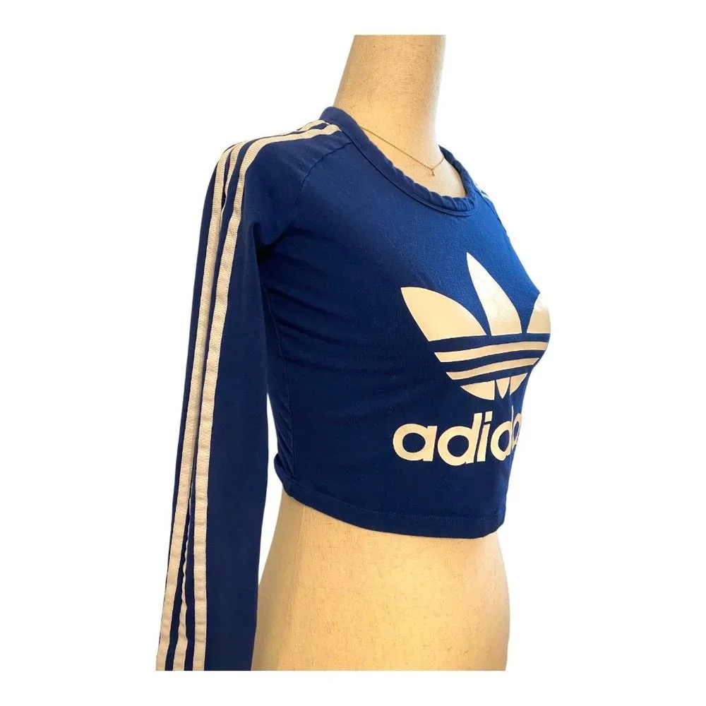 Adidas Women's Original Paris Crop Tee Size Small Long-Sleeve in Oxford Blue - Picture 2 of 9
